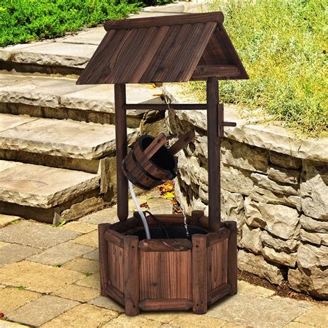 Costway Garden Rustic Wishing Well Water Fountain Wooden Outdoor Electric Backyard Pump ...