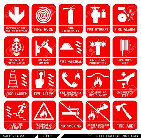 Set of firefighting signs. Collection of warning signs. Vector illustration. Signs of danger ...