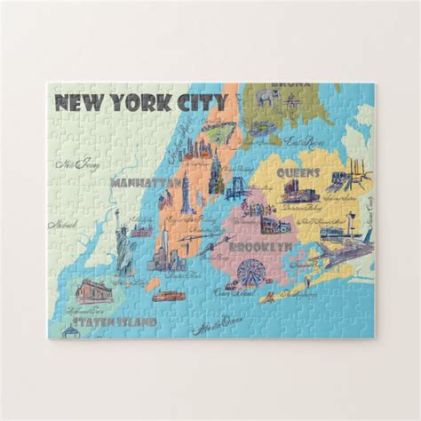 New York City Illustrated Retro Vintage Map Jigsaw Puzzle | Zazzle