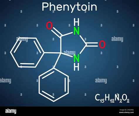 Phenytoin, PHT, diphenylhydantoin molecule. It is anticonvulsant, anti ...