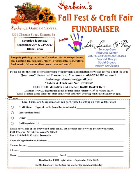 Fall Fest & Craft Fair Fundraiser Vendor Registration Form – Herbeins ...