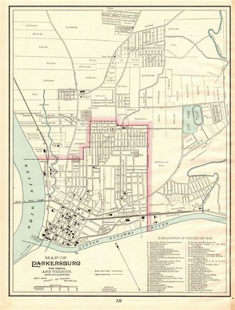 1898 Antique Parkersburg West Virginia City Street Map Crams Atlas Map 7638 | Street map ...