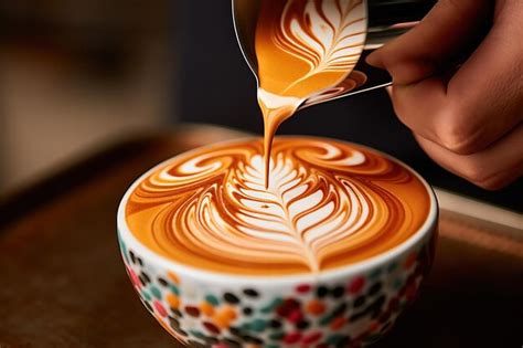 Premium AI Image | Up shot of a barrister39s hands expertly pouring latte art onto the surface ...