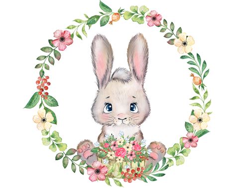 Cute Watercolor Bunny Clipart Digital Art & Collectibles etna.com.pe