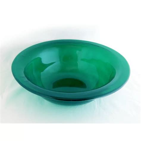 MID CENTURY MODERN Bowl Hand Blown Studio Art Glass Intense Green $94. ...