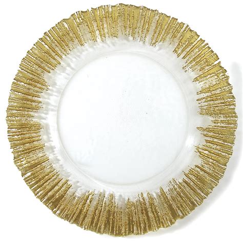 Glass Charger Plate, 13" Sunburst Gold Rim (4/Set)