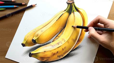 3D Art Presenting Image of Hand Drawing Realistic Banana Bunch with ...