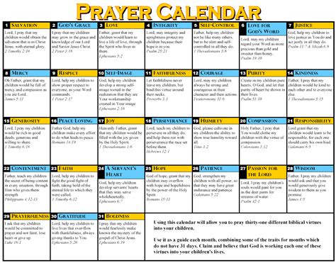 Prayer Calendar Template