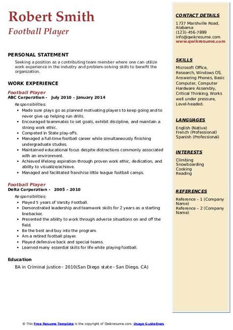 Football Player Resume Samples | QwikResume