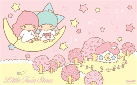 Little twin stars wallpaper in 2022 | Little twin stars, Pink blossom tree, Sanrio wallpaper