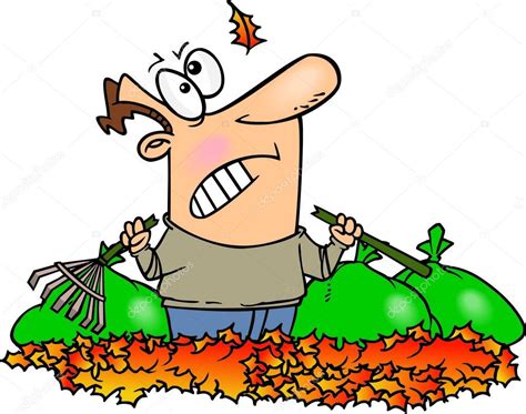 Cartoon Man Raking Leaves — Stock Vector © ronleishman #13984086