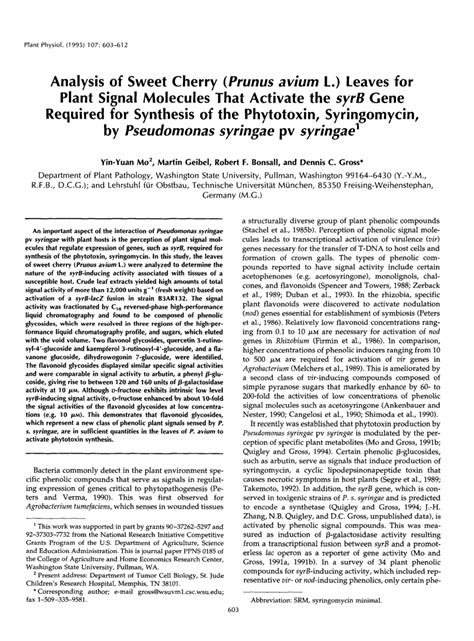 (PDF) Analysis of Sweet cherry (Prunus avium L.) Leaves for Plant Signal Molecules That Activate ...