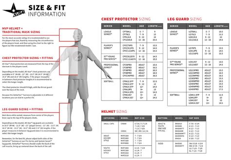 Youth Catchers Gear Size Chart | Printable Templates Free