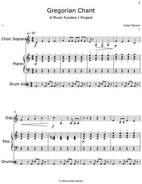 Gregorian Chant - Sheet music for Choir Tenor, Piano, Drum Set