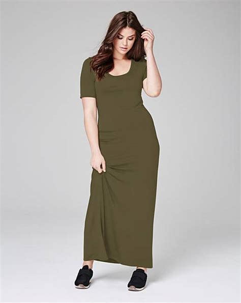 Khaki Jersey Maxi T-shirt Dress | Simply Be