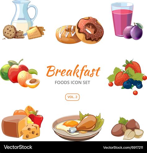 Cartoon breakfast food icons set Royalty Free Vector Image