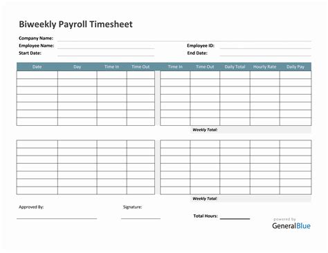 Biweekly Payroll Timesheet in PDF