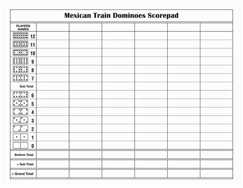 Printable Mexican Train Score Sheet