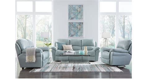 Vercelli Aqua Leather 3 Pc Living Room with Reclining Sofa - Leather Living … | Living room ...