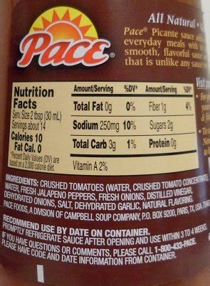 Pace Mild Salsa Nutrition Facts – Runners High Nutrition