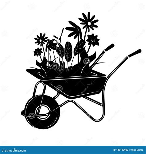 Illustration of a Wheelbarrow with Flowers in a Simple Style Stock Vector - Illustration of ...