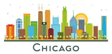 Chicago Illinois City Skyline with Color Buildings Isolated on White. 17494861 Vector Art at ...