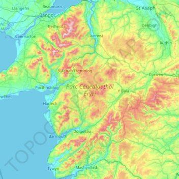 Eryri National Park topographic map, elevation, terrain