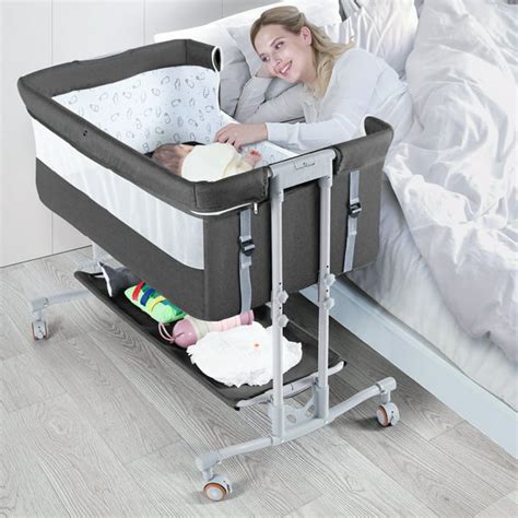 TEAYINGDE Baby Bassinet Bedside Sleeper Bedside Crib Easy to Assemble Crib All Mesh,Dark Grey ...