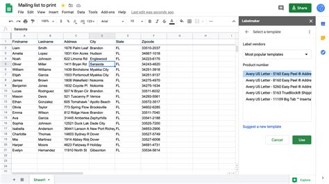 How to print labels for a mailing list in Google Sheets?