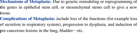 Metaplasia in different tissues | Download Table