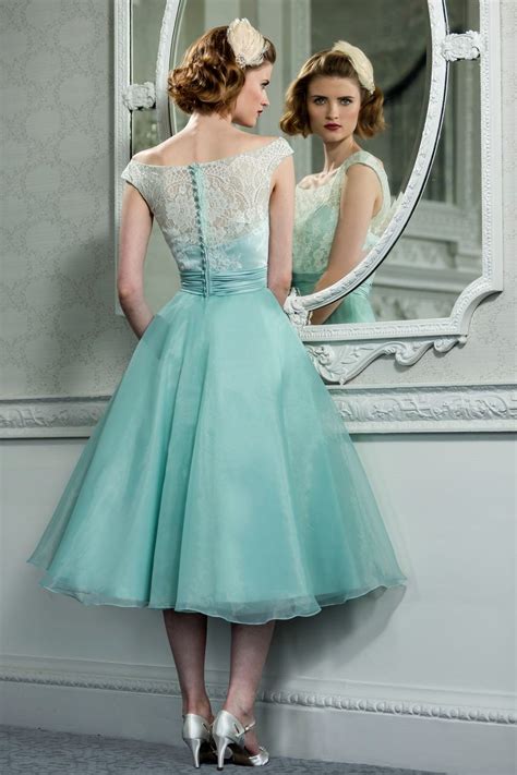 Retro Vintage Style Lace Organza Tea Length Wedding Prom Formal Dress ...