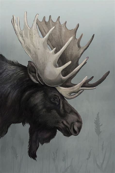 Misty Morning Moose painting on Canvas | Toile, Pirogravure, Cadre en bois