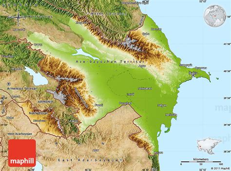 Physical Map of Azerbaijan, satellite outside