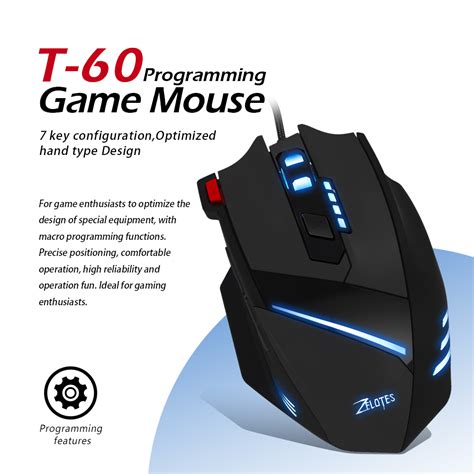 ZELOTES T60 7 Buttons Wired Gaming Mouse Adjustable 3200 DPI Programing ...