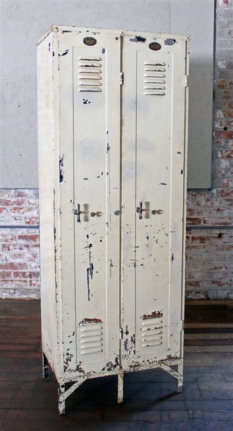 Pair of Vintage Industrial Steel Metal Lockers with Brass Knobs and ...