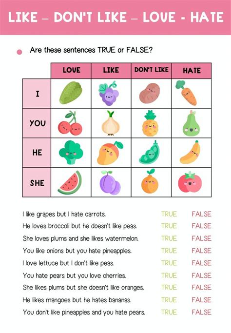 Lik - don't like - love - hate!!! interactive worksheet | English ...