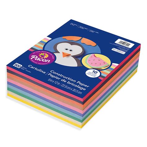 Lightweight Construction Paper, 10 Assorted Colors, 9" x 12", 500 ...