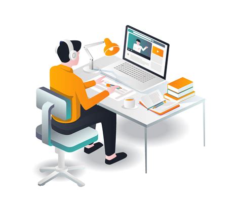 Man making work concept in front of computer with tutorial 5637993 Vector Art at Vecteezy