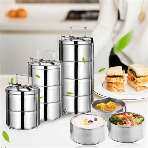 2/3/4 Tiers Portable Insulated Lunchbox Dinnerware Stainless Steel ...