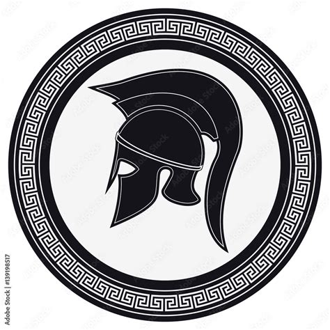 Ancient Greek Helmet with a Crest on the Shield on a White Background. Silhouette Spartan Helmet ...