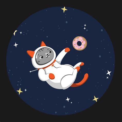 "Astrocat with Space Donut" - by Lauren Mendez | Cat art illustration, Space animals, Space cat