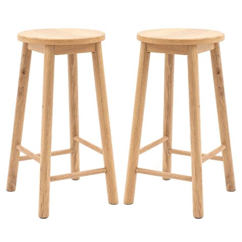 Hervey Natural Wooden Bar Stools In Pair - Cheap Designer Kitchen & Bar ...