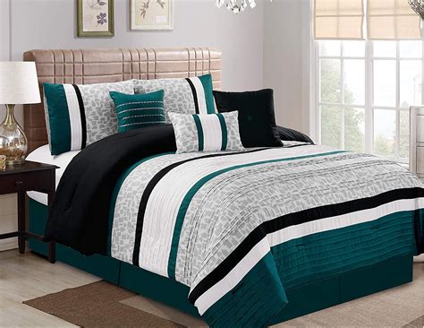 HGMart Bedding Comforter Set 7 Piece Luxury Striped Microfiber Bedding ...