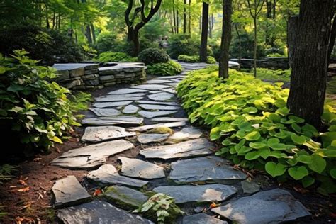 Premium Photo | Stone walk path in the garden