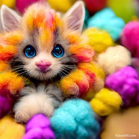 Adorable Fluffy Kittens Splashed with Colors - Kawaii AI