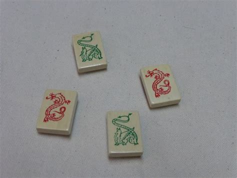 Set of Dragon Mahjong tiles wood with red or by NapTimeCreatures