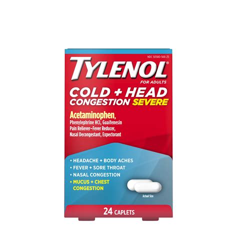 Tylenol Cold + Head Congestion Severe Medicine Caplets, 24 ct. - Walmart.com - Walmart.com