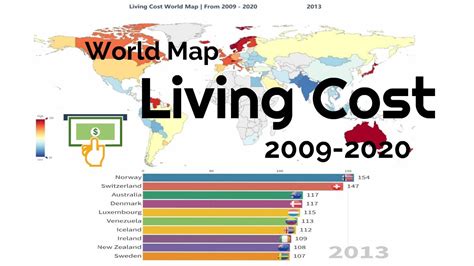 Living Cost World Map | Top 10 most expensive countries to live in 2009 - 2020 - YouTube