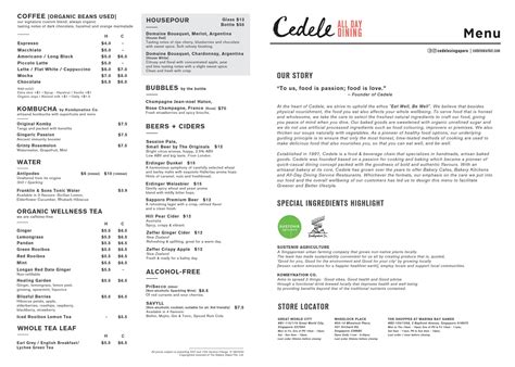 Cedele Menu & Prices List Singapore 2024