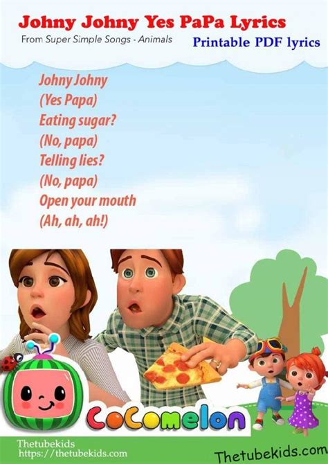 Johny Johny Yes Papa Printable PDF Lyrics